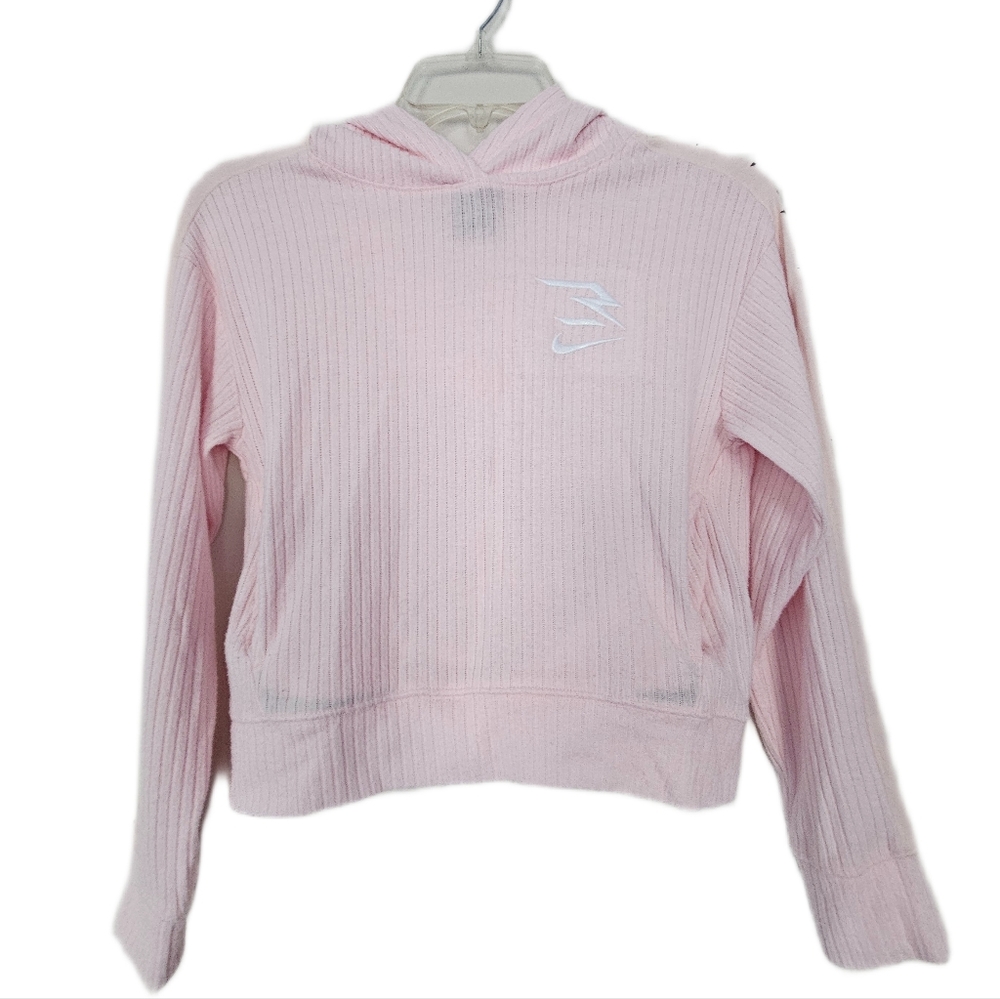 Nike Pink Ribbed Hoodie Sweater Girls Medium